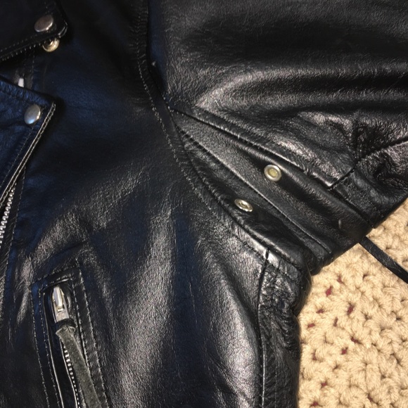 VINTAGE Genuine Leather Motorcycle Jacket Black Echtes Leder Womens Medium - Picture 8 of 16